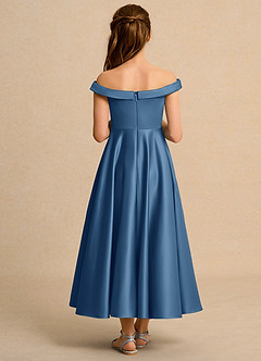 Azazie Teeny Girls Formal Sukienki dla dziewczynek sypiących kwiaty Linia A Pofałdowany Matowy satynowy Długość kostki Sukienka image2