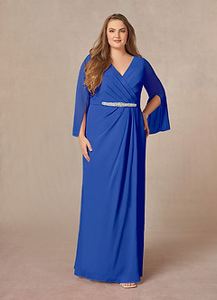 Azazie Belinda vestidos de madre de la novia Vestido de Azul Real de Gasa de Corte En A con Cuello en V Plisado image6