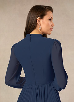 Azazie Adellah Mother of the Bride Dresses Dark Navy A-Line Pleated Chiffon Dress image4