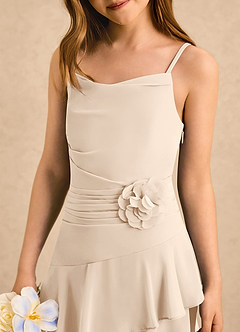 Azazie Indiah Girls Formal Flower Girl Dresses White Alabaster A-Line Ruched Chiffon Dress image6