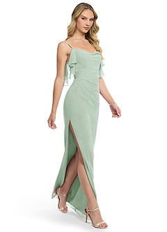 Azazie Jasmine Robes de demoiselle d'honneur Robe Fourreau en Mousseline de soie Fente Latérale Agave image3