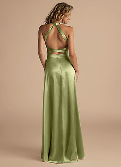 Azazie Clarice Jurken voor bruidsmeisjes Jurk van Metaalachtig Satijn met A-Lijn Hoge Kraag Pistache image2