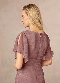 Azazie Kathryn Mother of the Bride Dresses Dusty Rose A-Line V-Neck Flutter Sleeve Metallic Mesh Dress image5