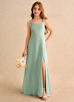 Azazie Makani Girls Formal Abiti da Ragazza di Fiori Abito A-Line in Chiffon Scollo a Cuore Agave image5