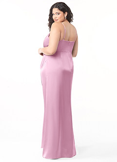 Azazie Maci Bridesmaid Dresses Candy Pink A-Line V-Neck Pleated Stretch Satin Dress image8