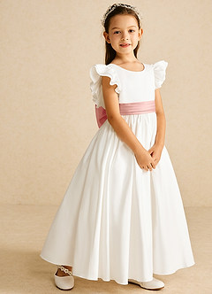Azazie Aero Flower Girl Dresses Ivory Rosette A-Line Pleated Cotton Dress image5