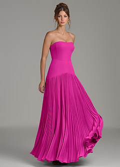 Azazie Yuliana Vestidos de damas de honor Vestido de Fucsia de Gasa de Línea A con Sin tirantes image3