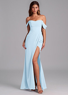 Azazie Johana Bridesmaid Dresses Sky Blue Mermaid Off the Shoulder Chiffon Convertible Dress image3