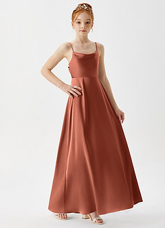 Azazie Shale Junior Clay A-Line Stretch Satin Dress image6