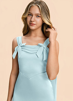 Azazie Chelsea Junior Cloud Blue Sheath Pleated Stretch Satin Dress image7