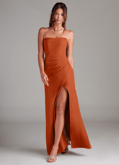 Azazie Leonis Bridesmaid Dresses Burnt Orange Sheath Strapless Chiffon Convertible Dress image7