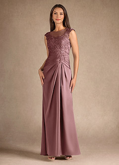 Azazie Santa Barbara Mother of the Bride Dresses Vintage Mauve Sheath Pleated Stretch Satin Dress image4