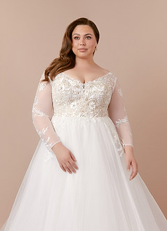 Azazie Freya Wedding Dresses A-Line Sequins Tulle Chapel Train Dress image12