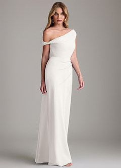 Azazie Emerson Brautjungfernkleider Etui Schulterfrei Chiffon Kleid Weiß image5