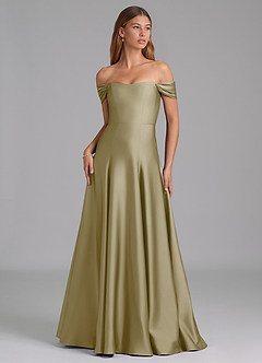Azazie Seriana Vestidos de damas de honor Vestido de Musgo Verde de Satén Elástico de Corte en A Convertible con Vestidos sin tirantes image1