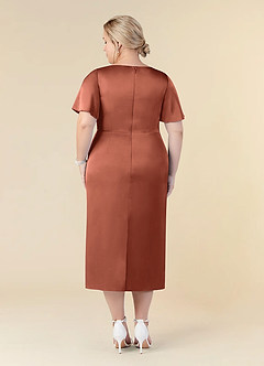 Azazie Everlyn Mother of the Bride Dresses Clay Sheath Pleated Stretch Satin Dress image8