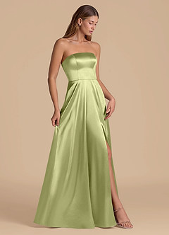 Azazie Wren Bridesmaid Dresses Pistachio A-Line Strapless Metallic Satin Dress image7