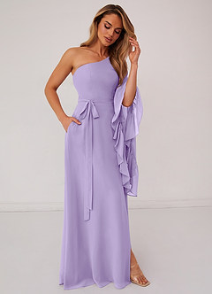 Barbie ♥ Azazie Bridesmaid Dresses Lilac A-Line Long Sleeve Chiffon Dress image4