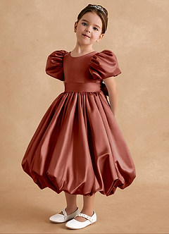 Azazie Jellybean Flower Girl Dresses Auburn Ball-Gown Ruched Matte Satin Dress image4