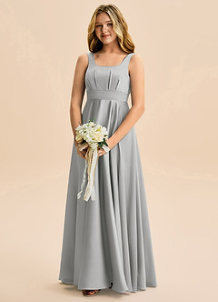 Azazie Gabby Junior Jurk van Stretch Satijn met A-Lijn Geplooid Zilver image3