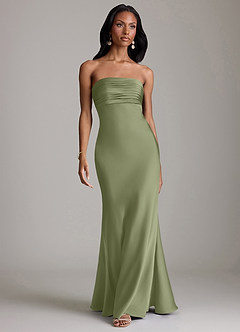 Azazie Saylor Bridesmaid Dresses Garden Sage Mermaid Strapless Stretch Satin Dress image2