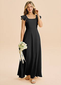 Azazie Bondi Junior Black A-Line Side Slit Stretch Satin Dress image4