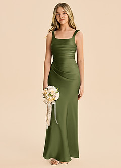 Azazie Lula Junior Robe Fourreau en Satin extensible Plissé Olive image4