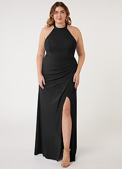 Azazie Galicia Bridesmaid Dresses Black Mermaid Halter Pleated Stretch Chiffon Dress image5