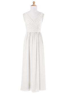 Azazie Kora Junior White A-Line Pleated Chiffon Dress image5
