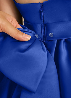 Azazie Davine Robe Demoiselle D'honneur Fillette Robe Trapèze en Mat Satiné Bretelle Spaghetti Bleu Roi image11