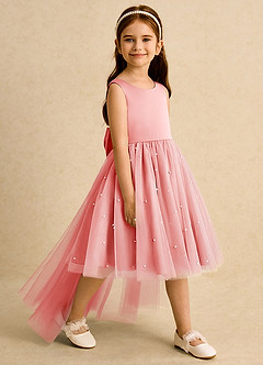 Azazie Bell Jurken voor bloemenmeisjes Baljurk Jurk van Tule Boog Koraal image2