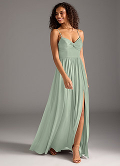 Azazie Zeya Bridesmaid Dresses Dusty Sage A-Line Pleated Mesh Dress image3