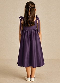 Azazie Chelsie Flower Girl Dresses Plum A-Line Bow Matte Satin Dress image2