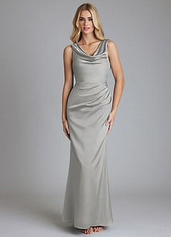 Azazie Tallie Bridesmaid Dresses Silver Mermaid Pleated Stretch Satin Dress image9