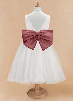 Azazie Seline Flower Girl Dresses Ivory Amethyst A-Line Bow Tulle Dress image7