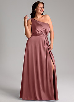 Azazie Brooke Bridesmaid Dresses Amethyst A-Line One Shoulder Stretch Satin Dress image11