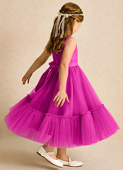 Azazie Miracle Flower Girl Dresses Fuchsia A-Line Bow Matte Satin Dress image5