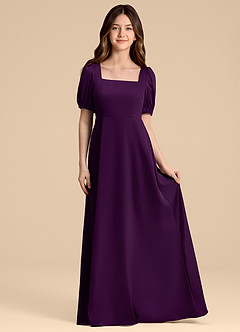 Azazie Briar Junior Grape A-Line Bow Stretch Satin Dress image4