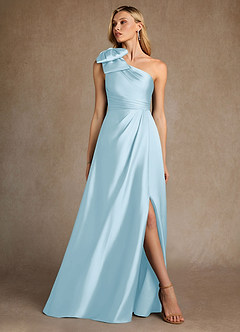Azazie Easton Mother of the Bride Dresses Sky Blue A-Line One Shoulder Stretch Satin Dress image4