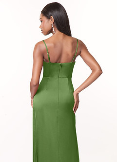 Azazie Maci Bridesmaid Dresses Basil A-Line V-Neck Pleated Stretch Satin Dress image4