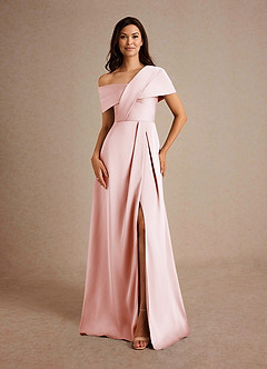 Azazie Milton Mother of the Bride Dresses Blushing Pink A-Line Pleated Stretch Satin Dress image5
