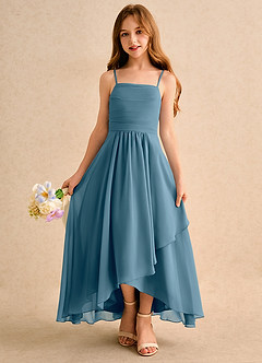 Azazie Twilight Dance Girls Formal Blumenmädchenkleider A-Linie Plissee Chiffon Kleid Bermudablau image4