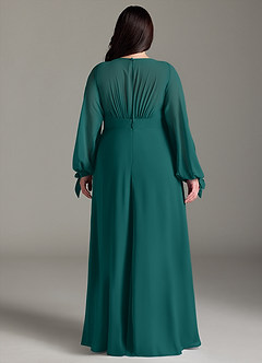 Azazie Matilda Bridesmaid Dresses Peacock A-Line Long Sleeve Chiffon Dress image10