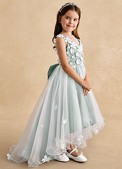 Azazie Celia Flower Girl Dresses Silver Sage A-Line Lace Tulle Dress image3