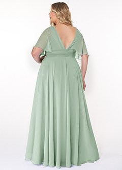Azazie Pamela Bridesmaid Dresses Agave A-Line V-Neck Pleated Chiffon Dress image7
