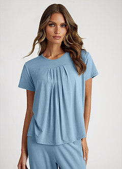 front Bamboo Fiber Pleated T-Shirt and Pants Pajama Set