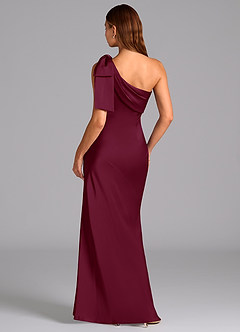 Azazie Yuanna Bridesmaid Dresses Mulberry Mermaid One Shoulder Stretch Satin Dress image2
