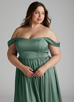Azazie Morana Bridesmaid Dresses Eucalyptus A-Line Off the Shoulder Stretch Satin Convertible Dress image17