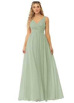 Azazie Kora Bridesmaid Dresses Dusty Sage A-Line Pleated Chiffon Dress image1