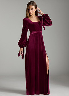 Azazie Leonia Bridesmaid Dresses Cabernet A-Line Long Sleeve Velvet Dress image4